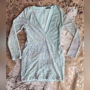 Sequin Mesh V-Neck Dress
